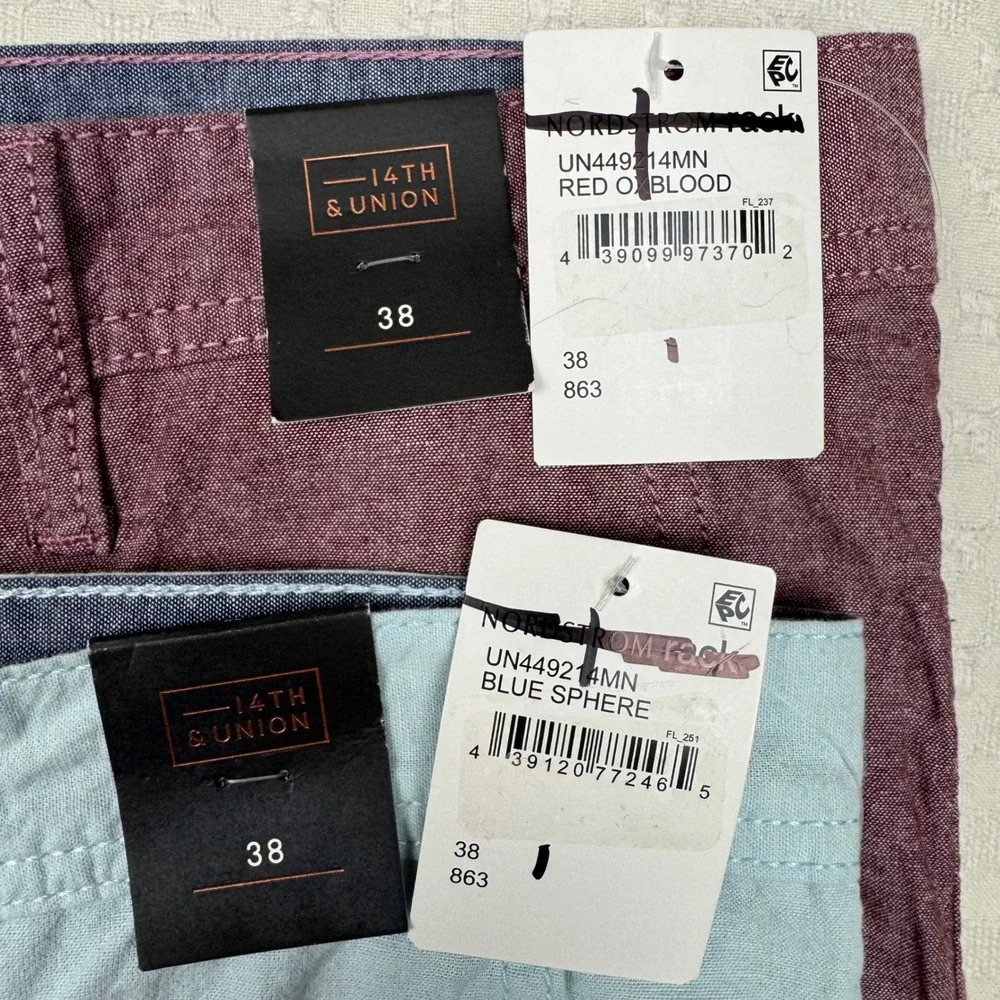 14th & Union Chino Shorts Lot of 2 Slim Fit Men 38 Blue & Red Oxblood Cotton NWT
